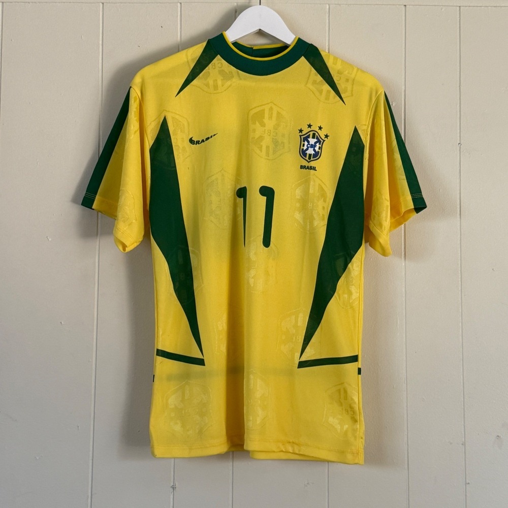 Vintage Yellow Brazil Topper Soccer Jersey 4‎ Stars Men's M Retro Football 90s